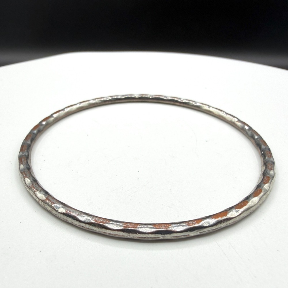 Silver Tone Hammered Bangle Bracelet Textured Boho Minimalist Stackable Gift
